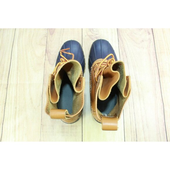 LL Bean Blue Brown Leather Rubber Unlined 8" Ankle Duck Boots Round Toe Size 8 M - Picture 7 of 10